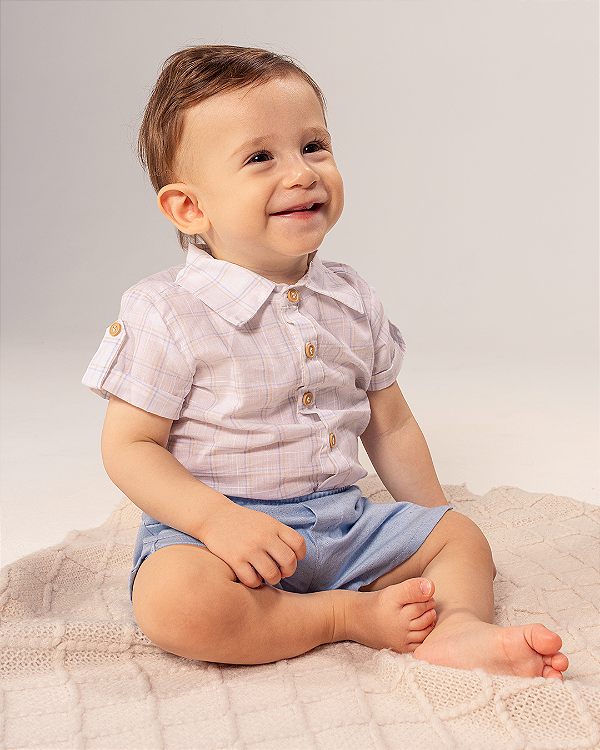 Body camisa manga curta Quadriculado areia