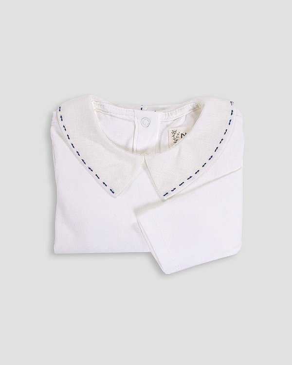 Body baby pontilhado Off-white + azul