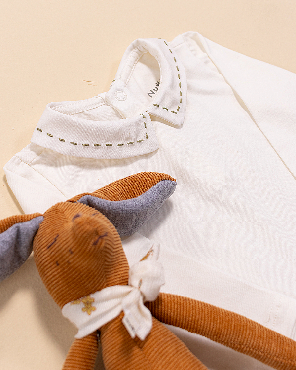 Body baby pontilhado Off-white + verde