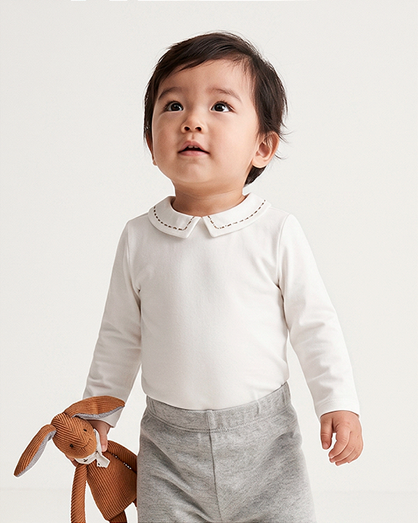 Body baby pontilhado Off-white + verde