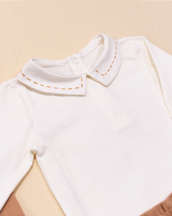 Body baby pontilhado Off-white + marrom