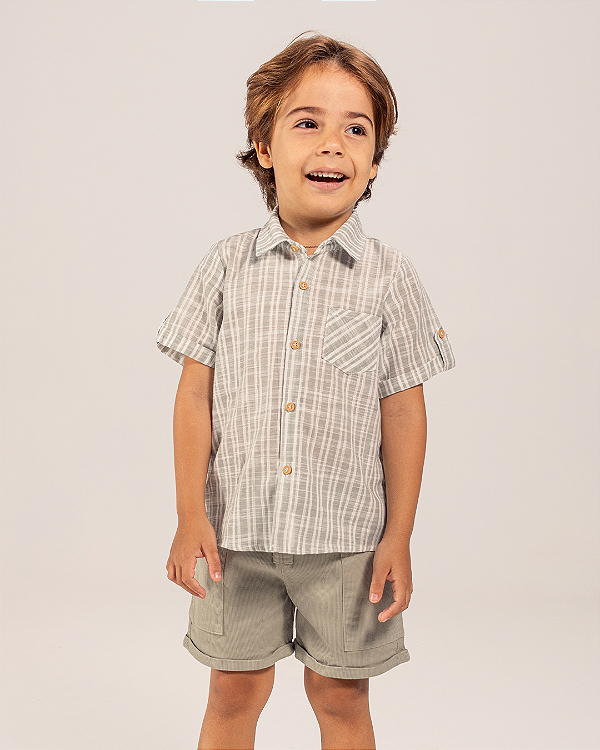 Camisa madeira manga curta Listrado verde