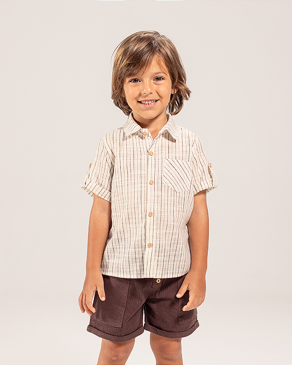 Camisa madeira manga curta Listrado marrom