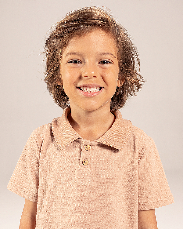 Camiseta gola polo textura Amendoa