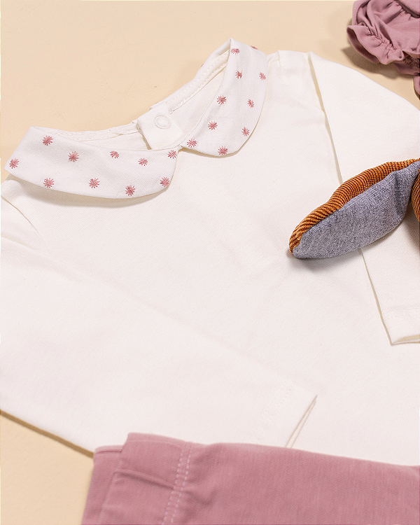 Body baby poá Off-white + rosê