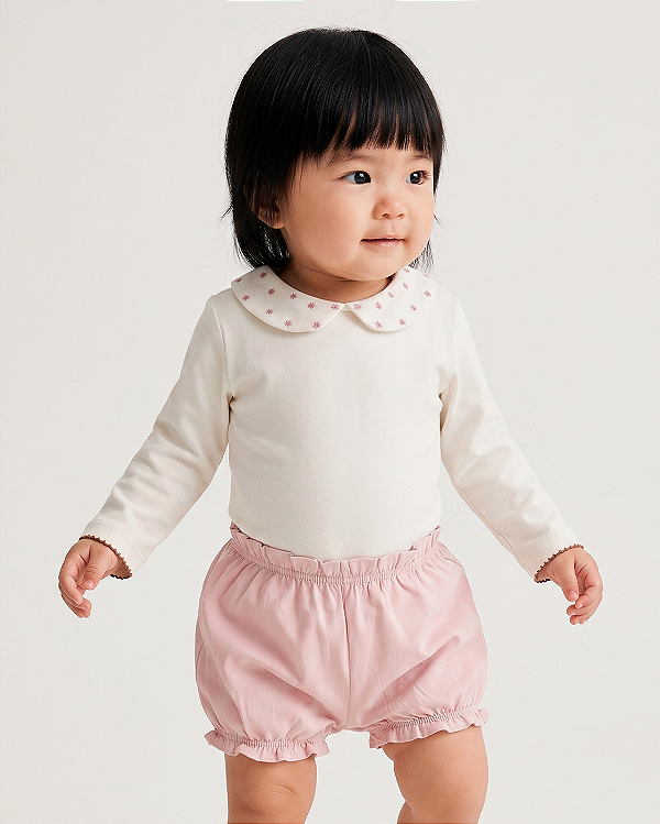 Body baby poá Off-white + rosê
