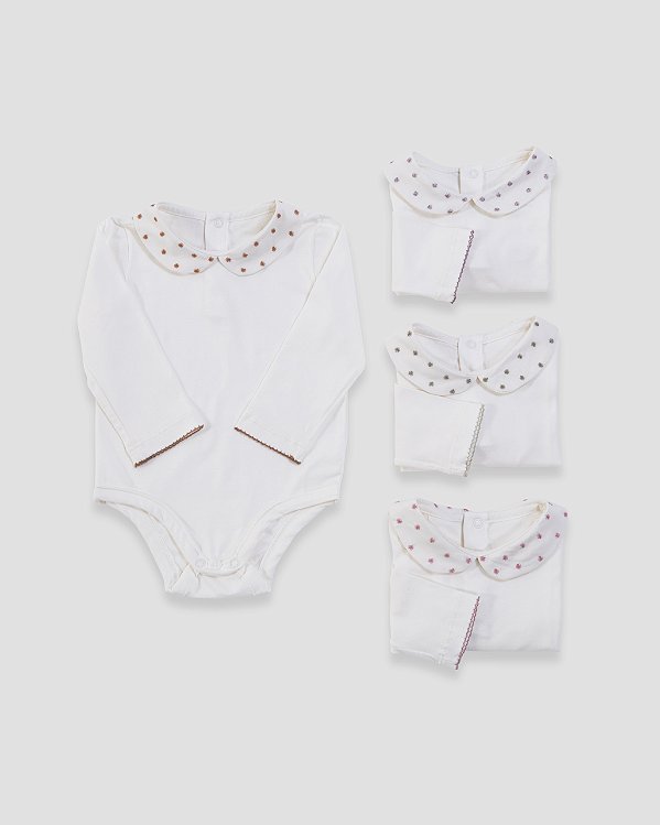 Body baby poá Off-white + azul