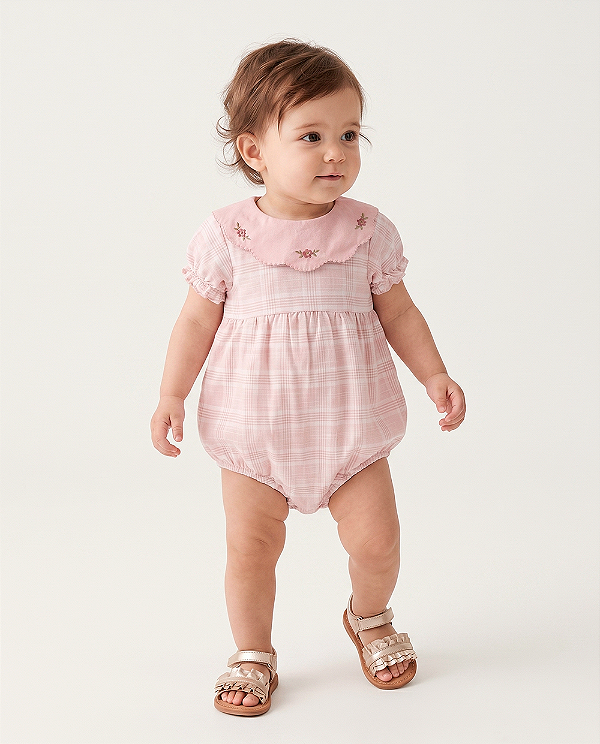 Romper jardim Xadrez rosa