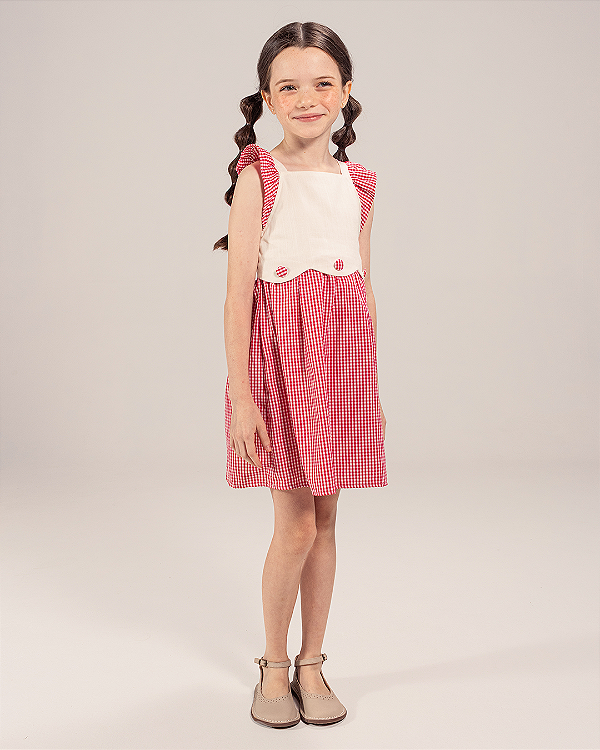 Vestido beija flor Xadrez vermelho