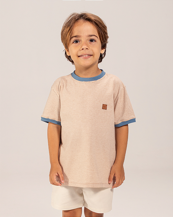 Camiseta retrô Listrado natural