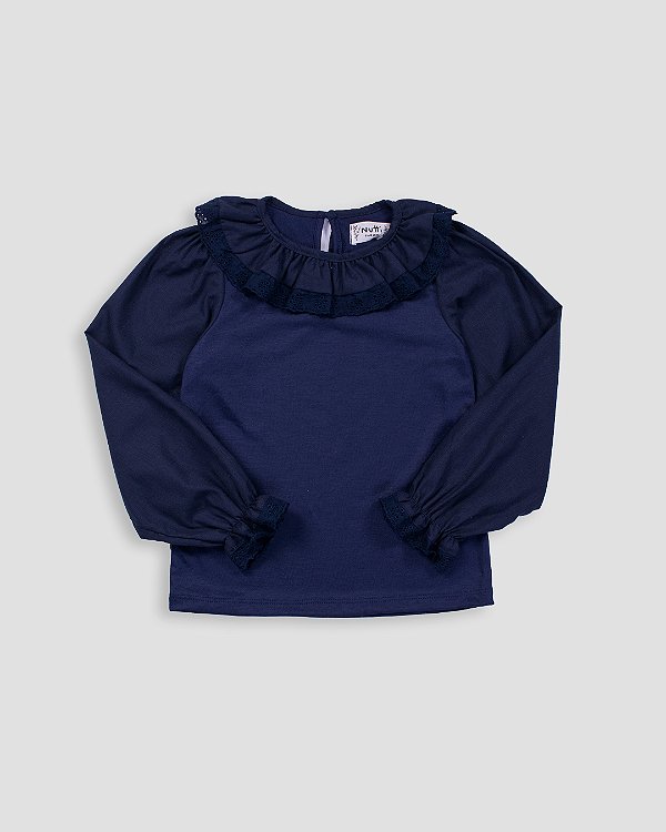 Blusa camponesa manga longa Marinho