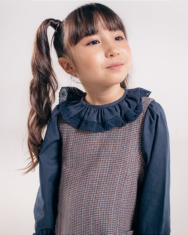 Blusa camponesa manga longa Marinho