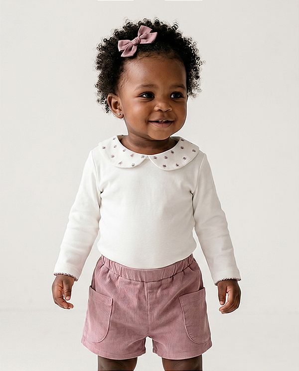 Body baby poá Off-white + rosê