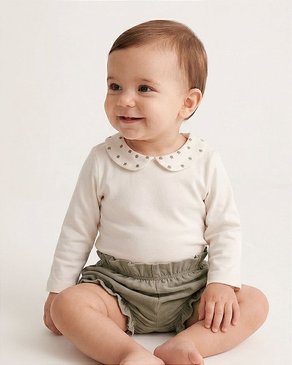 Body baby poá Off-white + verde