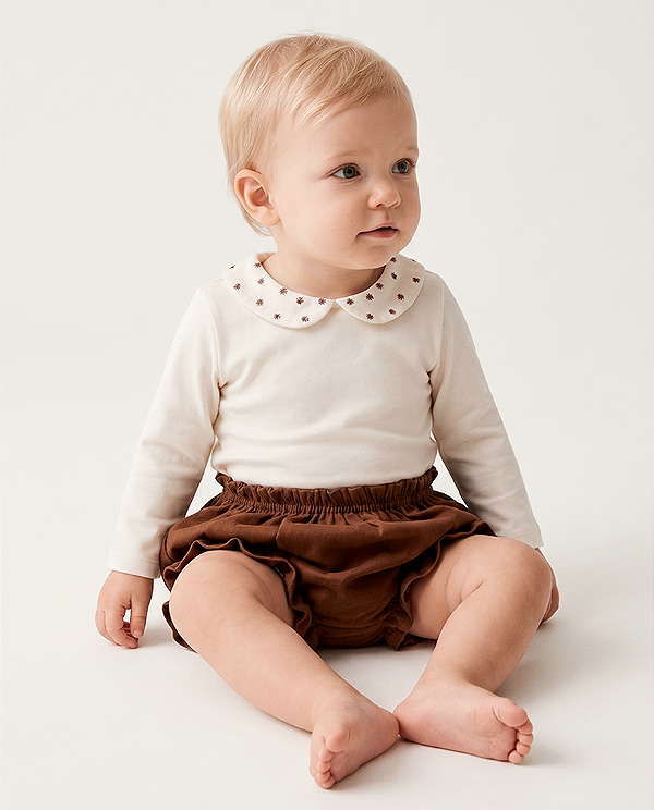 Body baby poá Off-white + marrom
