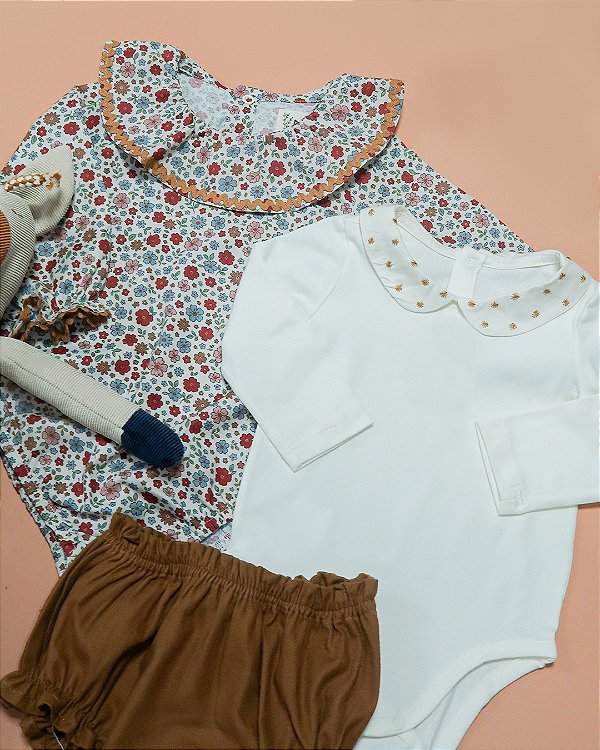 Body baby poá Off-white + marrom
