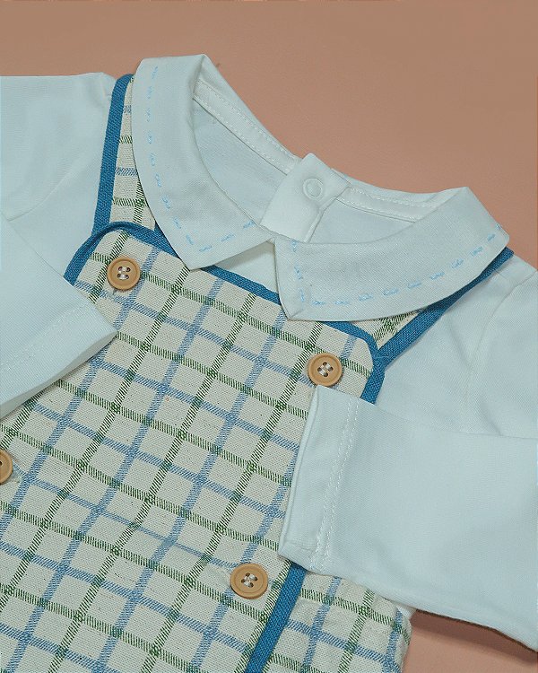 Body baby pontilhado Off-white + azul