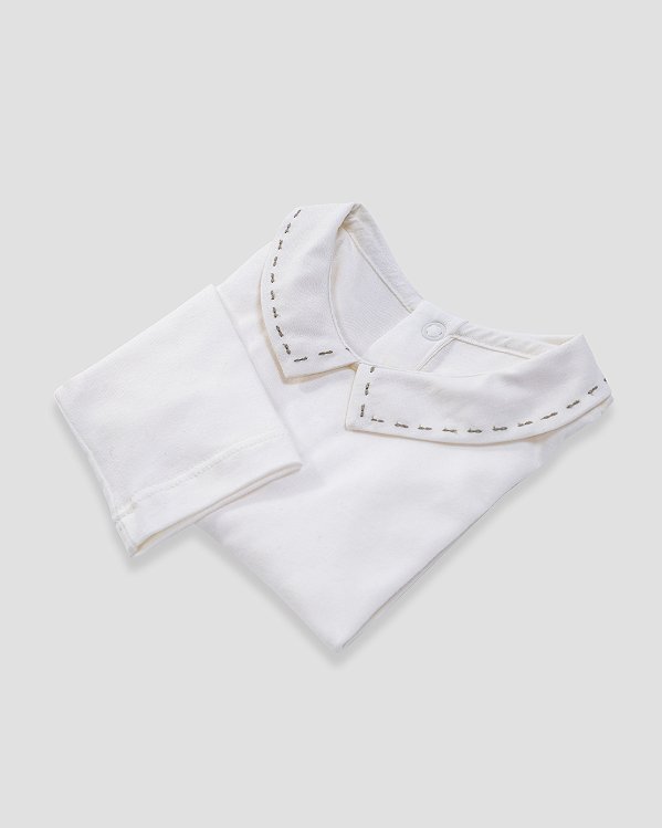 Body baby pontilhado Off-white + verde