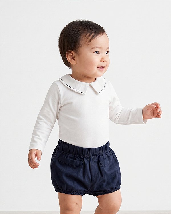 Body baby pontilhado Off-white + marinho