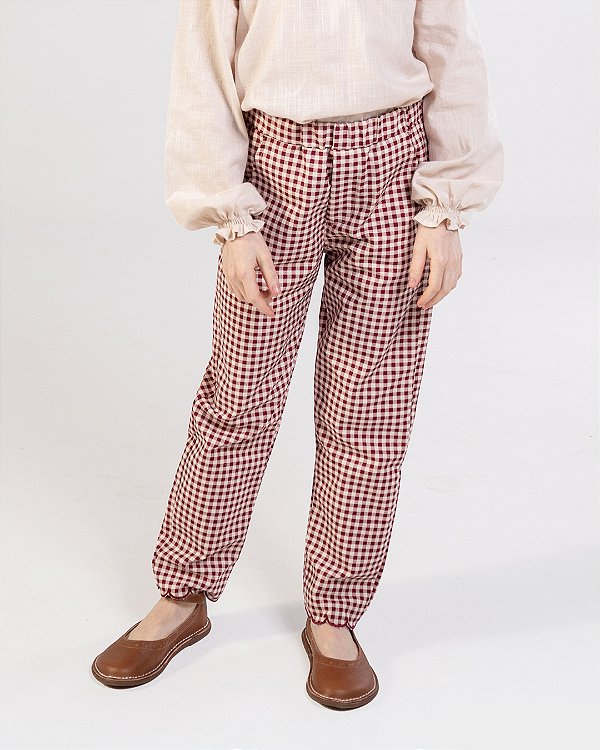 Calça colorir Xadrez bordô