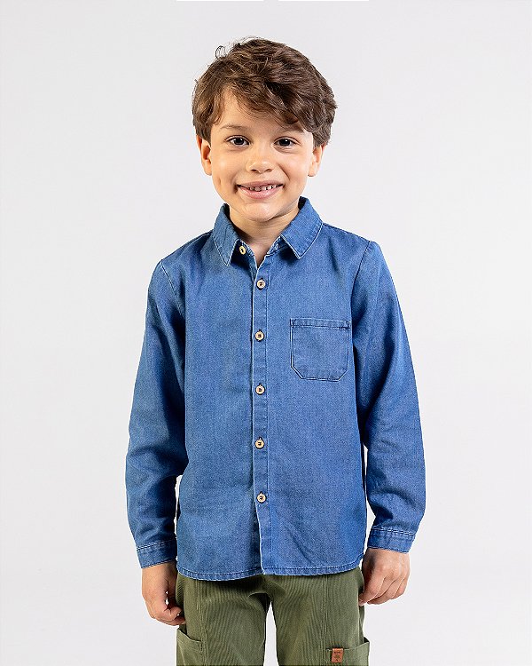 Camisa madeira Jeans/azul
