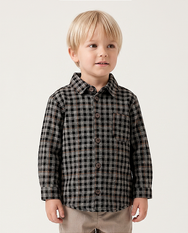 Camisa madeira Xadrez preto + mosta