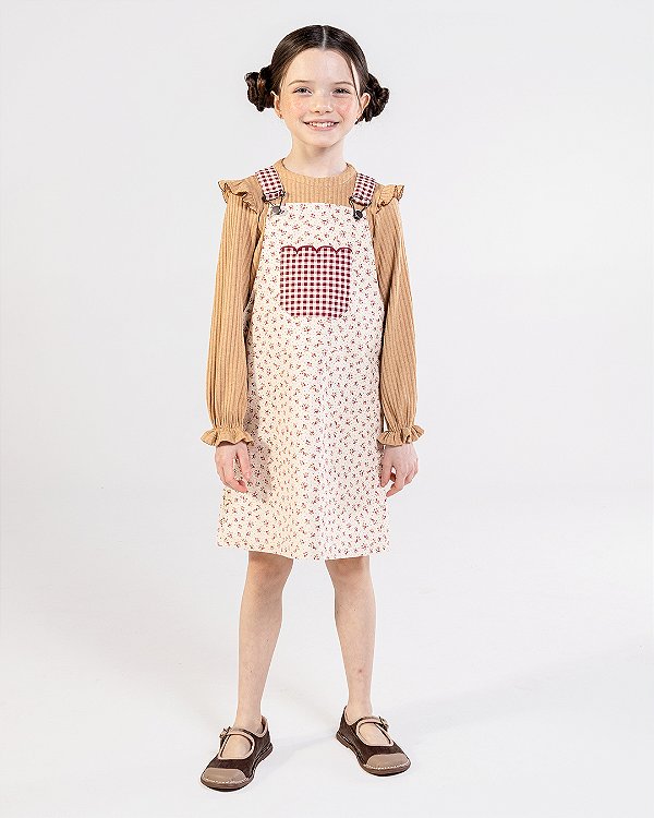 Salopete laço de fita Floral caramelo