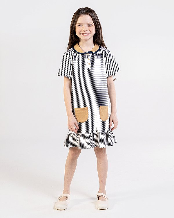 Vestido balonê Listrado marinho