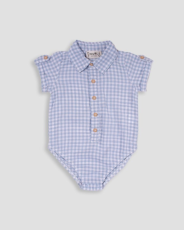 Body camisa manga curta Vichy azul