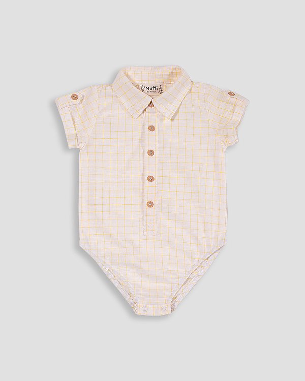Body camisa manga curta Xadrez amarelo