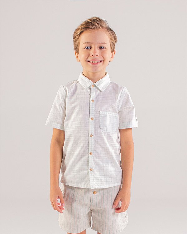 Camisa madeira manga curta Xadrez verde