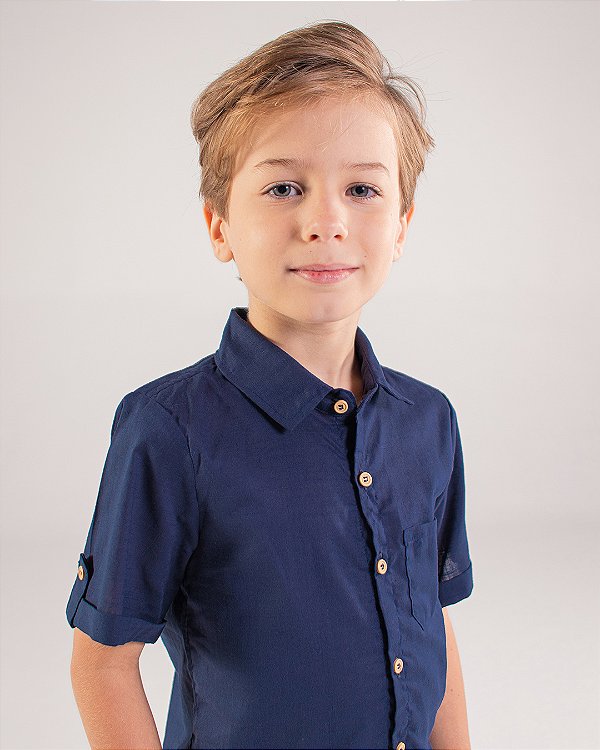 Camisa madeira manga curta Marinho