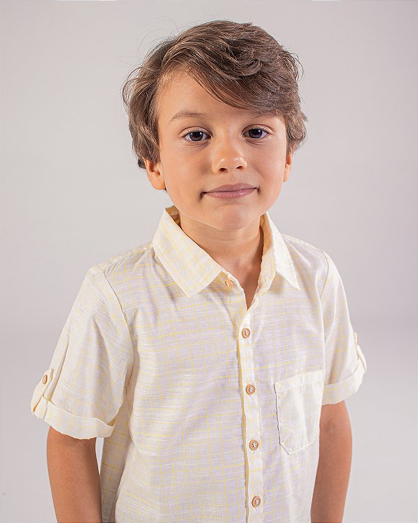 Camisa madeira manga curta Xadrez amarelo