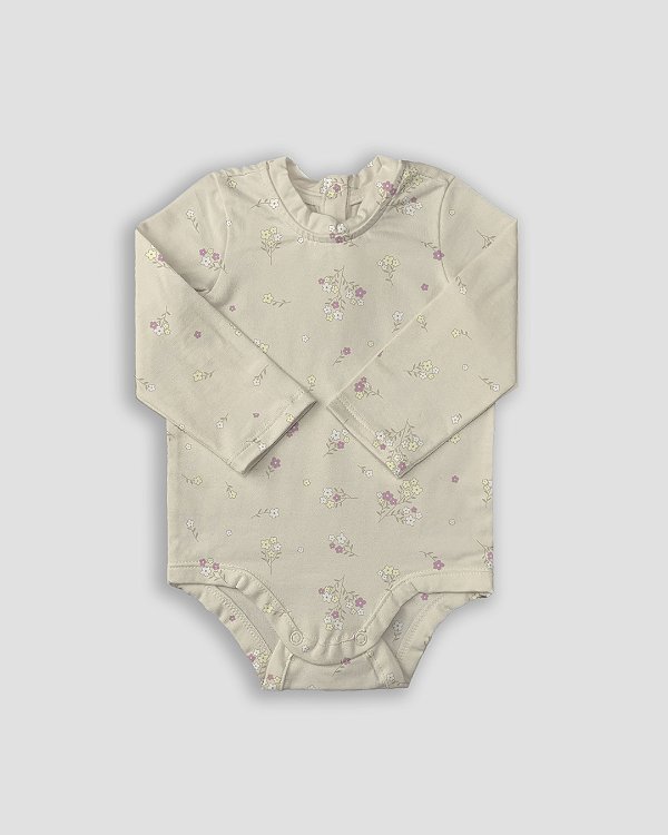 Body básico manga longa estampado Florzinhas