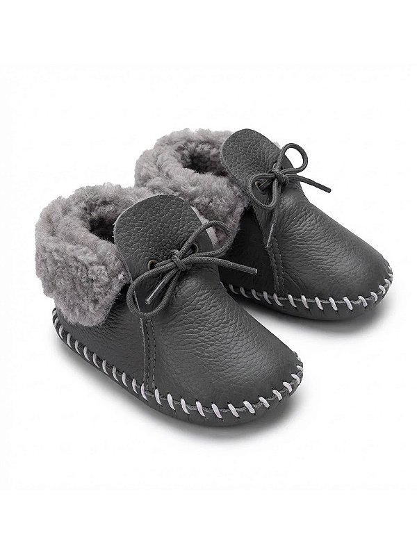 Sapato carneirinho couro Cinza/pêlo