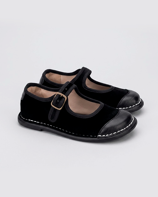 Sapato espadrille couro veludo Noir