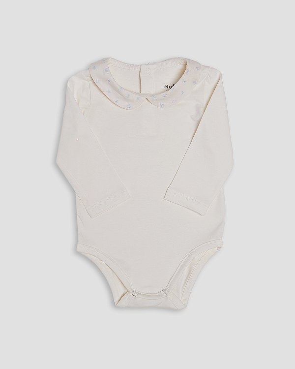 Body baby poá Off-white + azul
