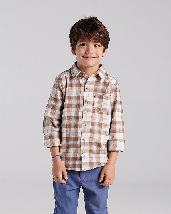 Camisa madeira Xadrez azul com natural
