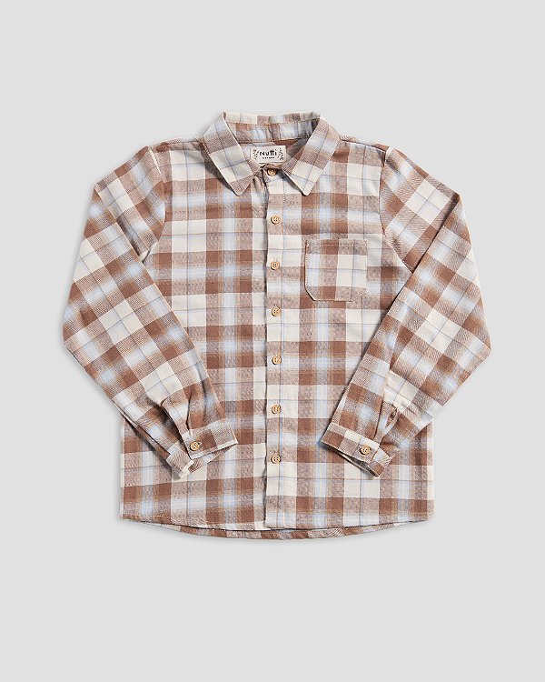 Camisa madeira Xadrez azul com natu