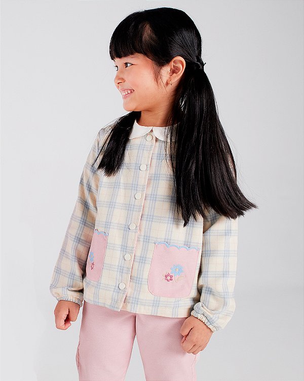 Casaco agraciar Xadrez rosa + azul