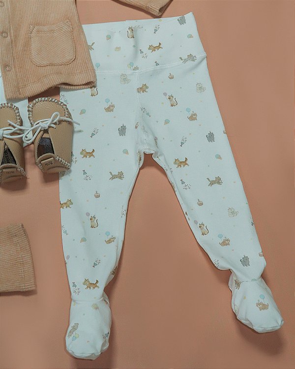 Calça comfort com pé estampada Gato