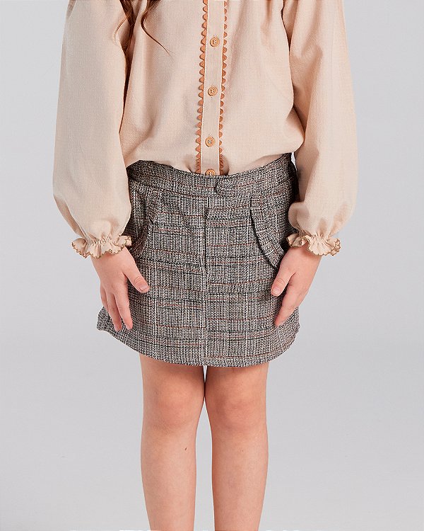 Short-saia babados Xadrez preto+branco