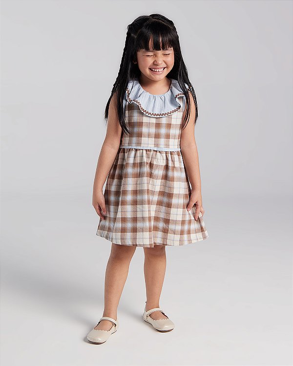 Vestido ternura Xadrez azul com natural