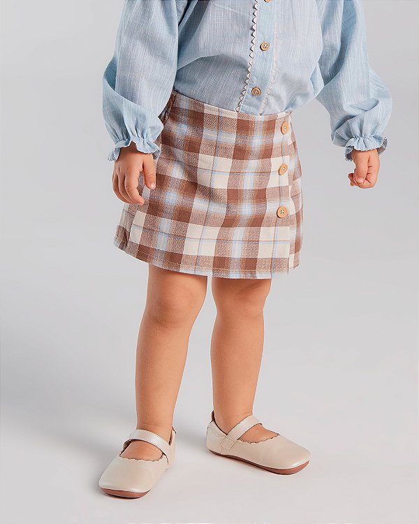 Short saia sereno Xadrez azul com natural