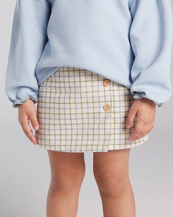 Short saia sereno Xadrez azul e verde