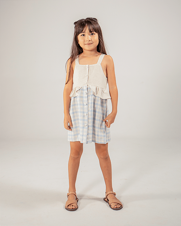 Vestido encanto Natural com azul