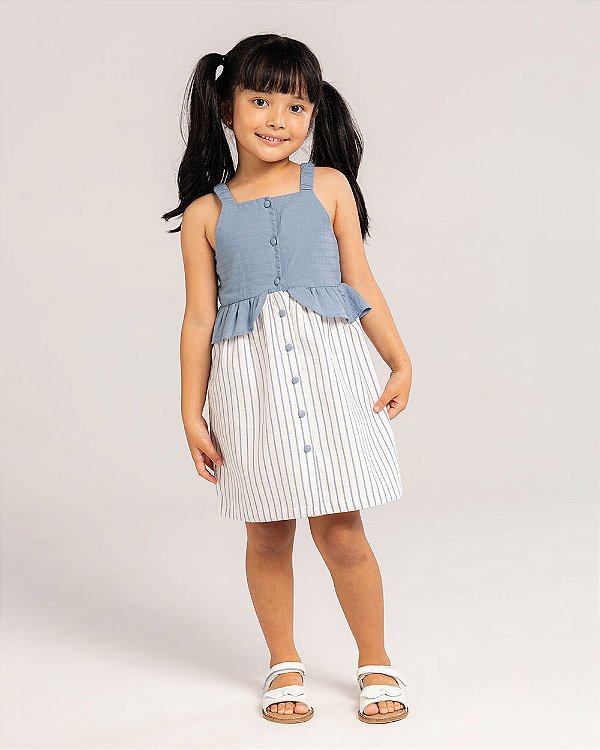 Vestido encanto Listrado e azul
