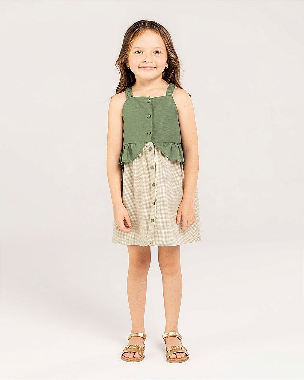 Vestido encanto Xadrez e verde
