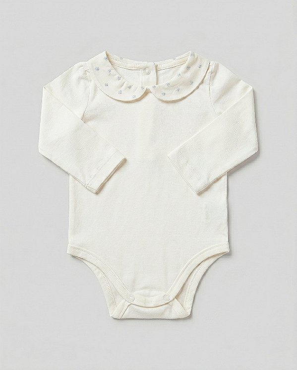 Body baby poá Off-white + azul