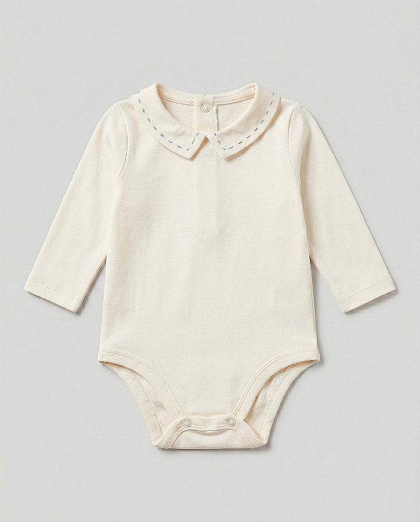 Body baby pontilhado Off-white + azul